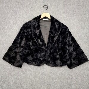 Haani Faux Fur Jacket Womens 2X Black Soft Plush‎ Evening Cropped Coat Bolero